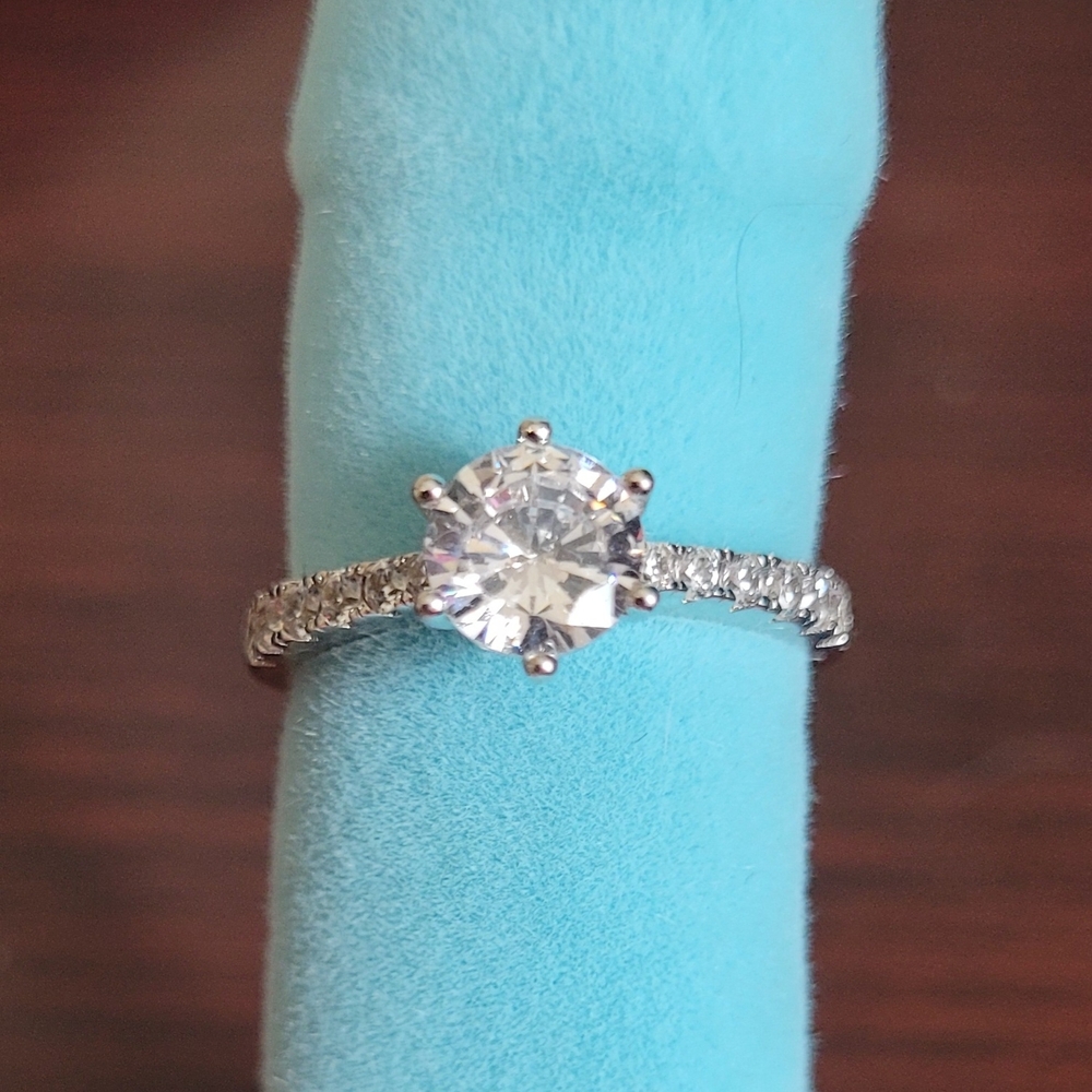 Classic White CZ Solitaire Engagement Ring - White